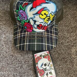 Christian Audigier Kids Plaid Skull Cap